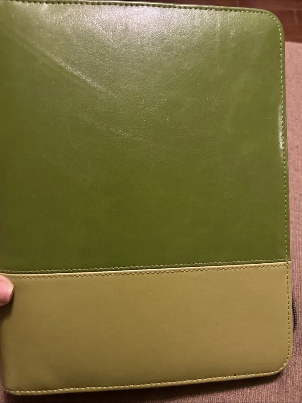 Franklin Covey Classic Zipper Planner Ring Binder Genuine Green Leather 7 Rings